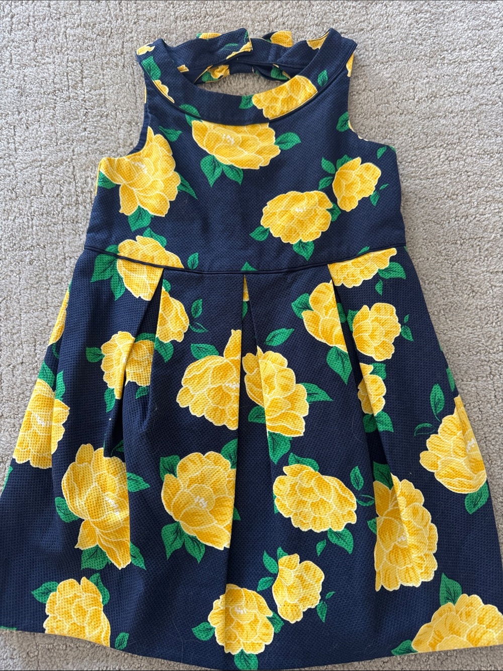 Girls size 5, Janie and Jack Navy Dress with Bright Yellow Rose Print